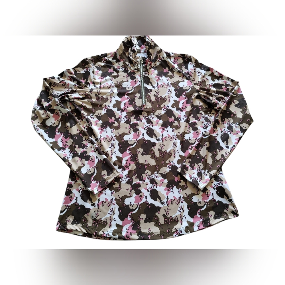 GGBlue Luxe Sport Golf Top Woman Medium Viceroy Camouflage Print AOP Qtr Zip